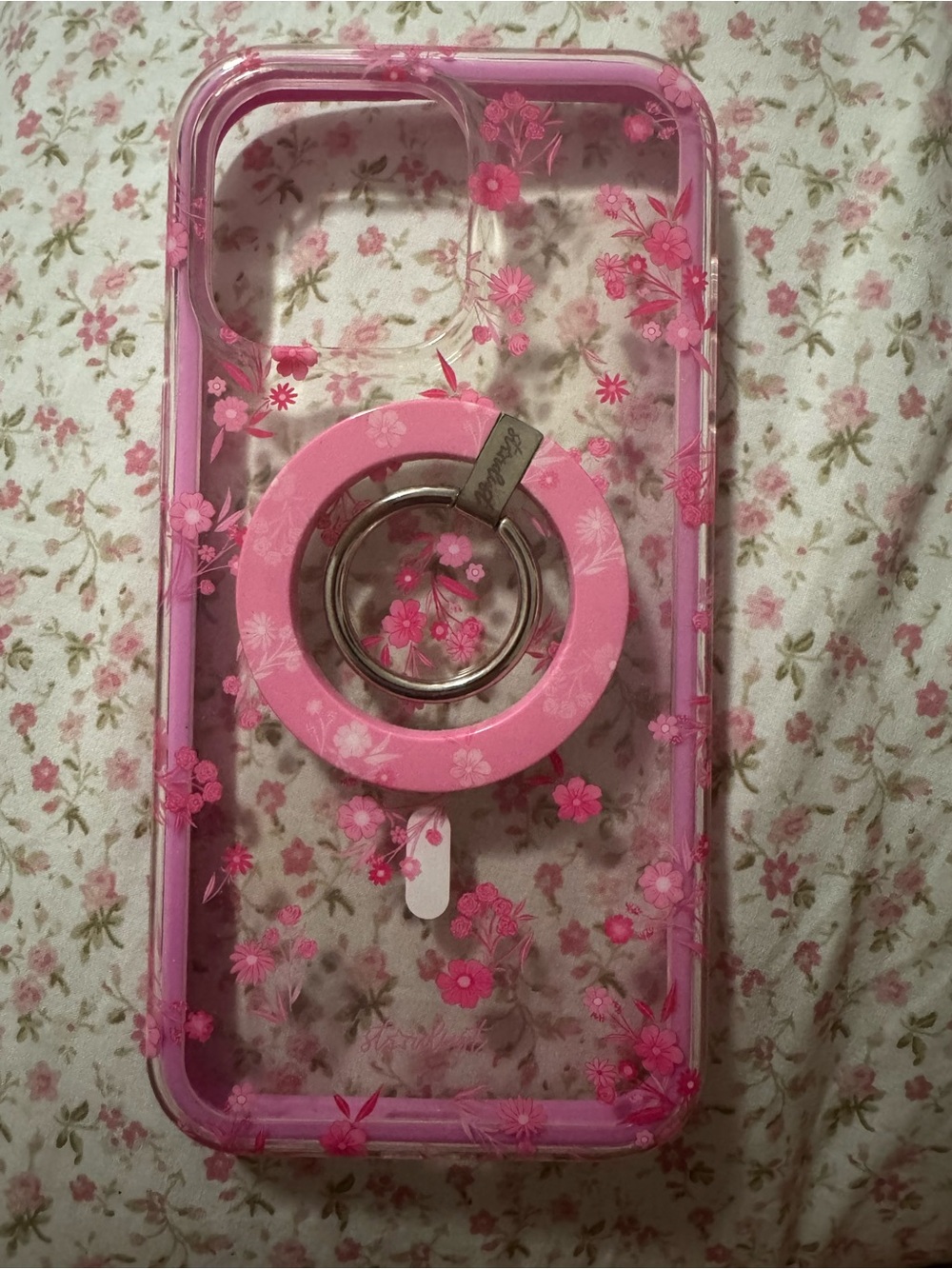 Pink Floral Clear Phone Case with Ring Holder